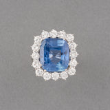 Certified 17 Carats Ceylon Sapphire and Diamonds French Vintage Ring