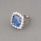 Certified 17 Carats Ceylon Sapphire and Diamonds French Vintage Ring