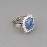 Certified 17 Carats Ceylon Sapphire and Diamonds French Vintage Ring