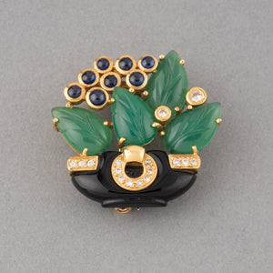 Cartier Paris Gold and Diamonds and Chrysoprase Vintage Brooch