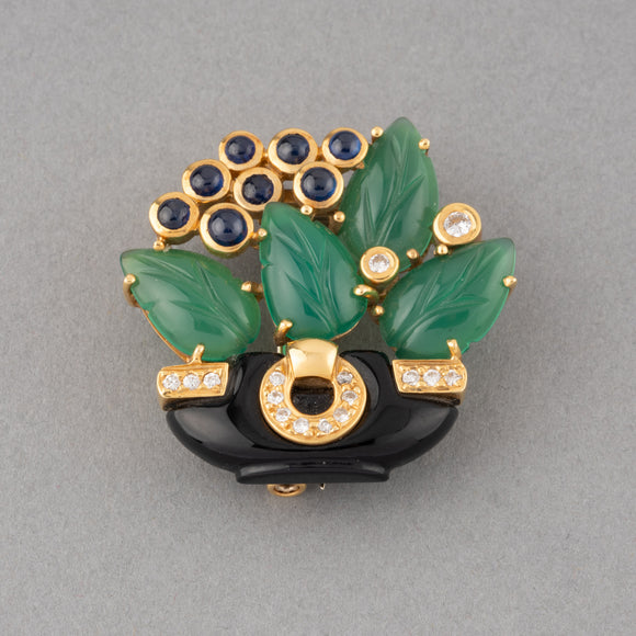 Cartier Paris Gold and Diamonds and Chrysoprase Vintage Brooch