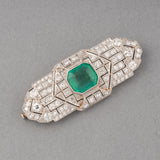 3 Carats Emerald and Diamonds French Art Deco Brooch