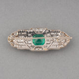 3 Carats Emerald and Diamonds French Art Deco Brooch