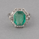 Certified 5 Carats Colombian Emerald and Diamonds French Art Deco Ring