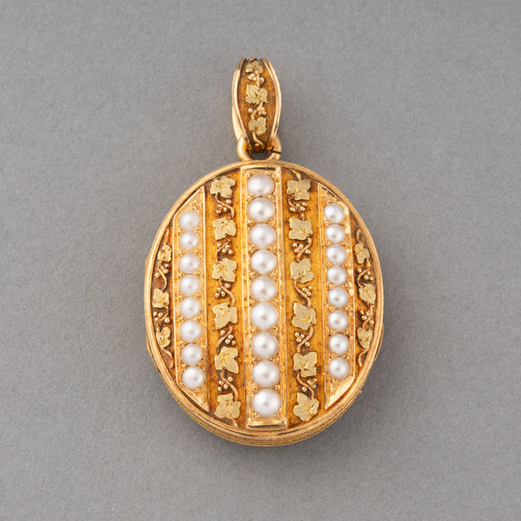 Gold and Natural Pearls French Antique Pendant Locket