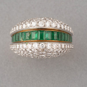 5 Carats Diamonds and Emeralds French Vintage Cocktail Ring