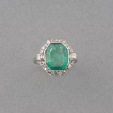 Certified 5 Carats Colombian Emerald and Diamonds French Art Deco Ring