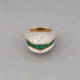 5 Carats Diamonds and Emeralds French Vintage Cocktail Ring