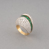 5 Carats Diamonds and Emeralds French Vintage Cocktail Ring