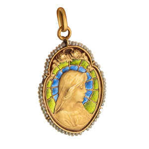 Gold Enamel Plique à jour and Pearls Antique Medal