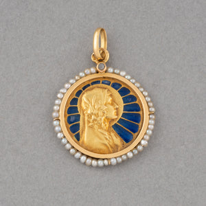 Gold Pearls and Enamel Plique à jour Antique Medal