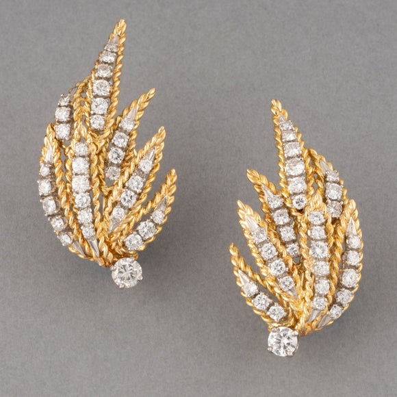 Gold and 5 Carats Diamonds French Vintage Earrings