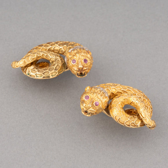 Lalaounis Gold Diamonds and Rubies Clip Earrings