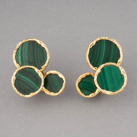 Gold and Malachite French Vintage Earrings