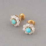 Gold Diamonds and Turquoises French Antique Earrings