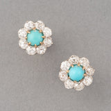 Gold Diamonds and Turquoises French Antique Earrings