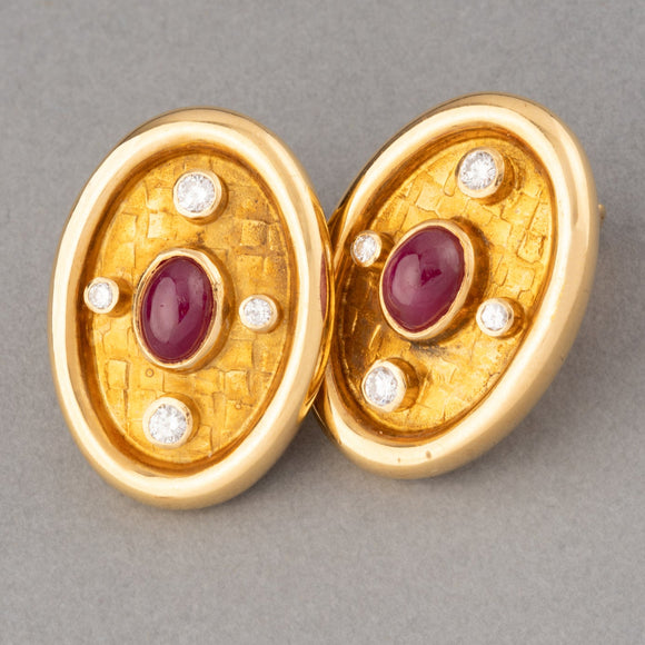 Lalaounis Gold Diamonds and Rubies Vintage Earrings