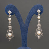 Gold Platinum Diamonds and Natural Pearls Antique Earrings