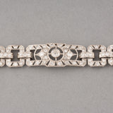 Gold Platinum and 5 Carats Diamonds French Art Deco Bracelet