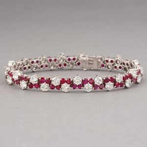 10 Carats Diamonds and Rubies French Vintage Bracelet