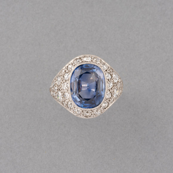 Diamonds and Certified Sapphire French Art Déco Ring