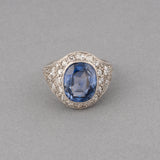 Diamonds and Certified Sapphire French Art Déco Ring