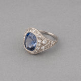 Diamonds and Certified Sapphire French Art Déco Ring