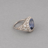 Diamonds and Certified Sapphire French Art Déco Ring