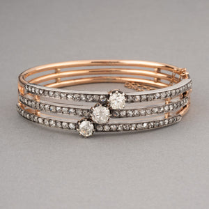 Gold Silver and 4 Carats Diamonds French Antique Bracelet