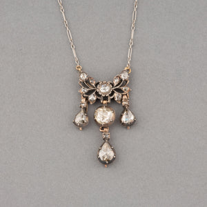 Gold Platinum Silver and Diamonds French Antique Pendant Necklace