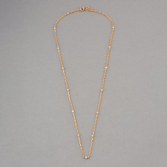 French Gold and Pearls Antique Chain Necklace