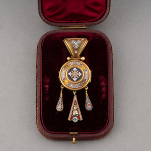 19 Th Century Gold and Micro Mosaïques Locket Pendant