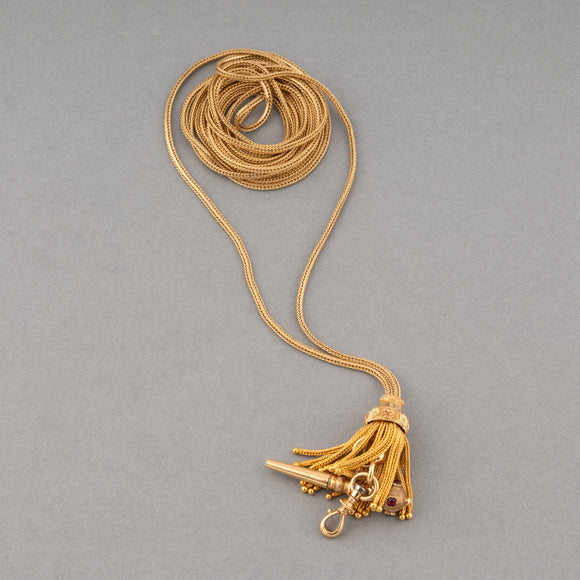 French Antique Watche Chain in Gold with Tassel