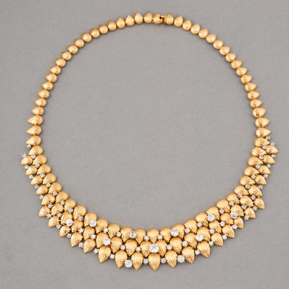 Gold and 3.50 Carats Diamonds French Vintage Necklace