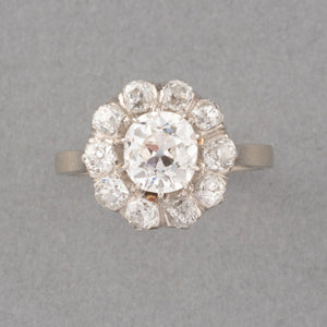 Gold Platinum and 2.40 Carats Diamonds French Antique Ring