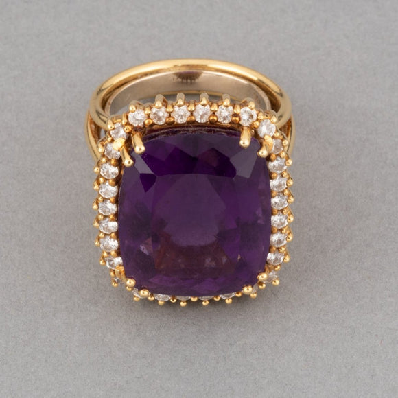 Gold Diamonds And Amethyst Vintage Ring