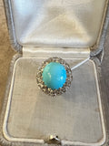 Gold Platinum Diamonds and Turquoize French Vintage Ring