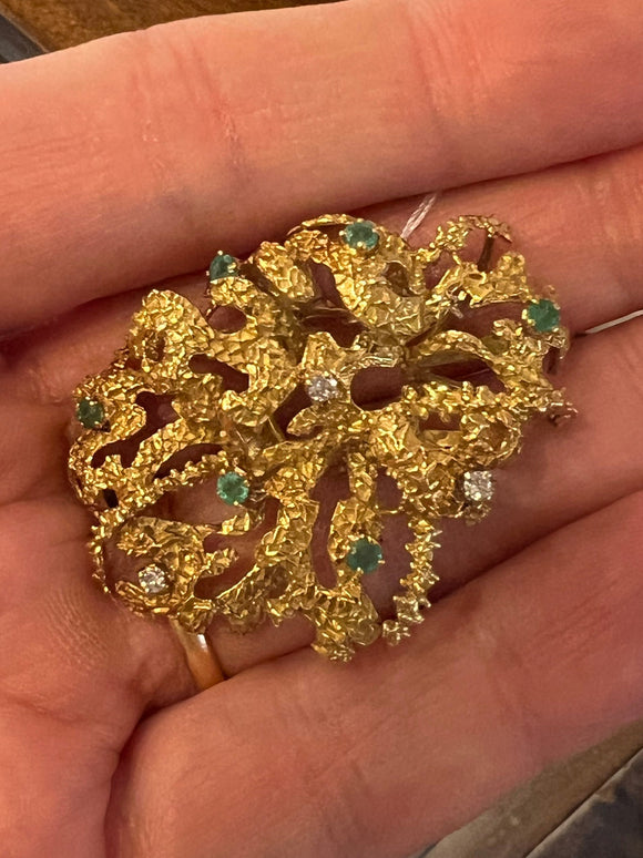 Gold Diamonds and Emeralds Vintage Pendant