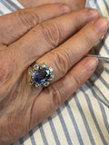 Gold Diamonds and 6.46 Carats Ceylon Sapphire Vintage Ring