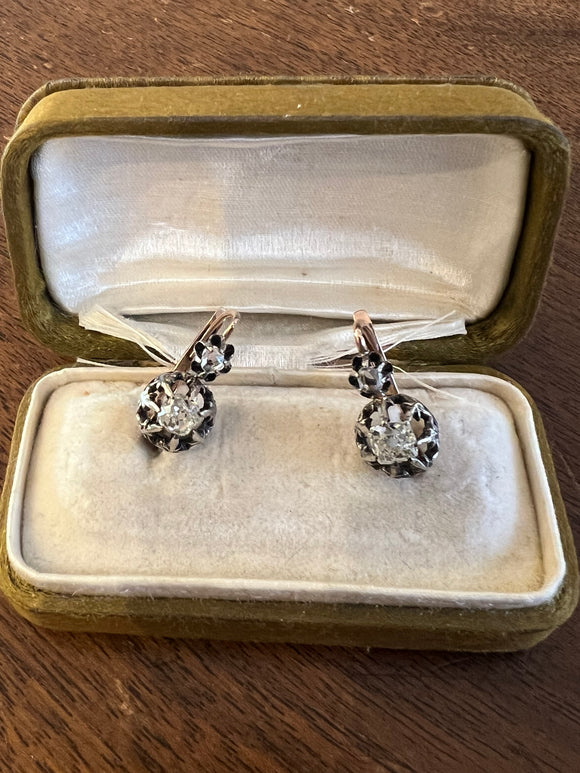 Gold and 0.50 Carat Diamonds French Antique Earrings