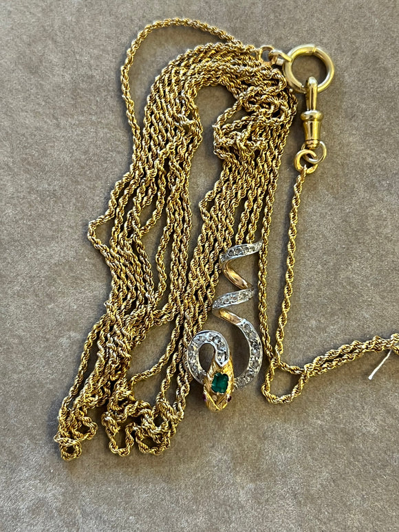 French Antique Long Chain Necklace with a Snake Coulant