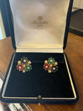 Gold and Precious Stones Vintage Clip Earrings by Michalis
