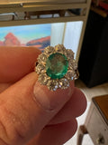 Certified 1.50 Carats Colombian Emerald and 1.50 Carats Diamonds French Belle Epoque Ring