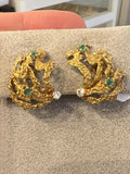 Gold Diamonds and Emeralds French Vintage Earrings