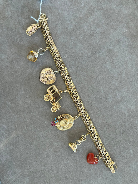 French Vintage Charms Bracelet in Yellow Gold
