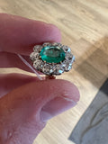 Certified 1.50 Carats Colombian Emerald and 1.50 Carats Diamonds French Belle Epoque Ring