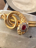 Gold Diamonds and Ruby French Antique Snake Bracelet