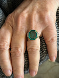 Platinum Gold and 6.20 Carats Certified Colombian Emerald Ring