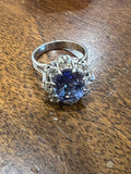 Gold Diamonds and 6.46 Carats Ceylon Sapphire Vintage Ring