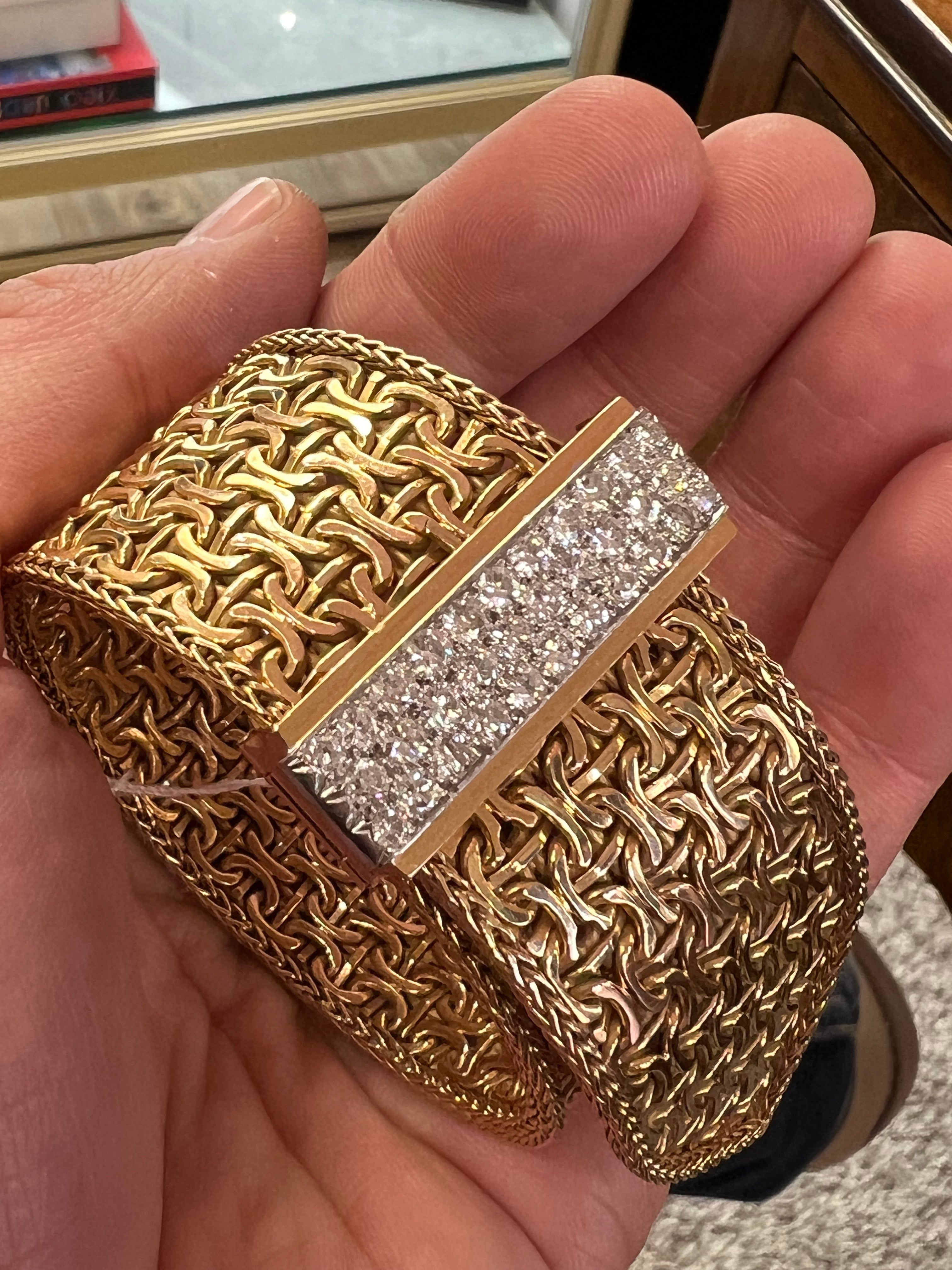 1950's Gold and 3 Carats Diamonds French Vintage Bracelet